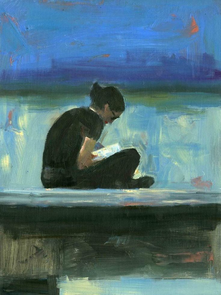 blue reading painting
